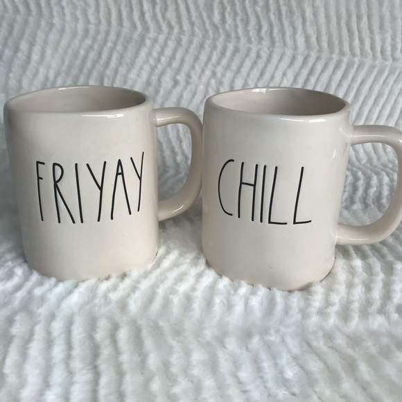 Rae Dunn Coffee Mugs Set of Two Friday Chill NEW - Picture 1 of 4
